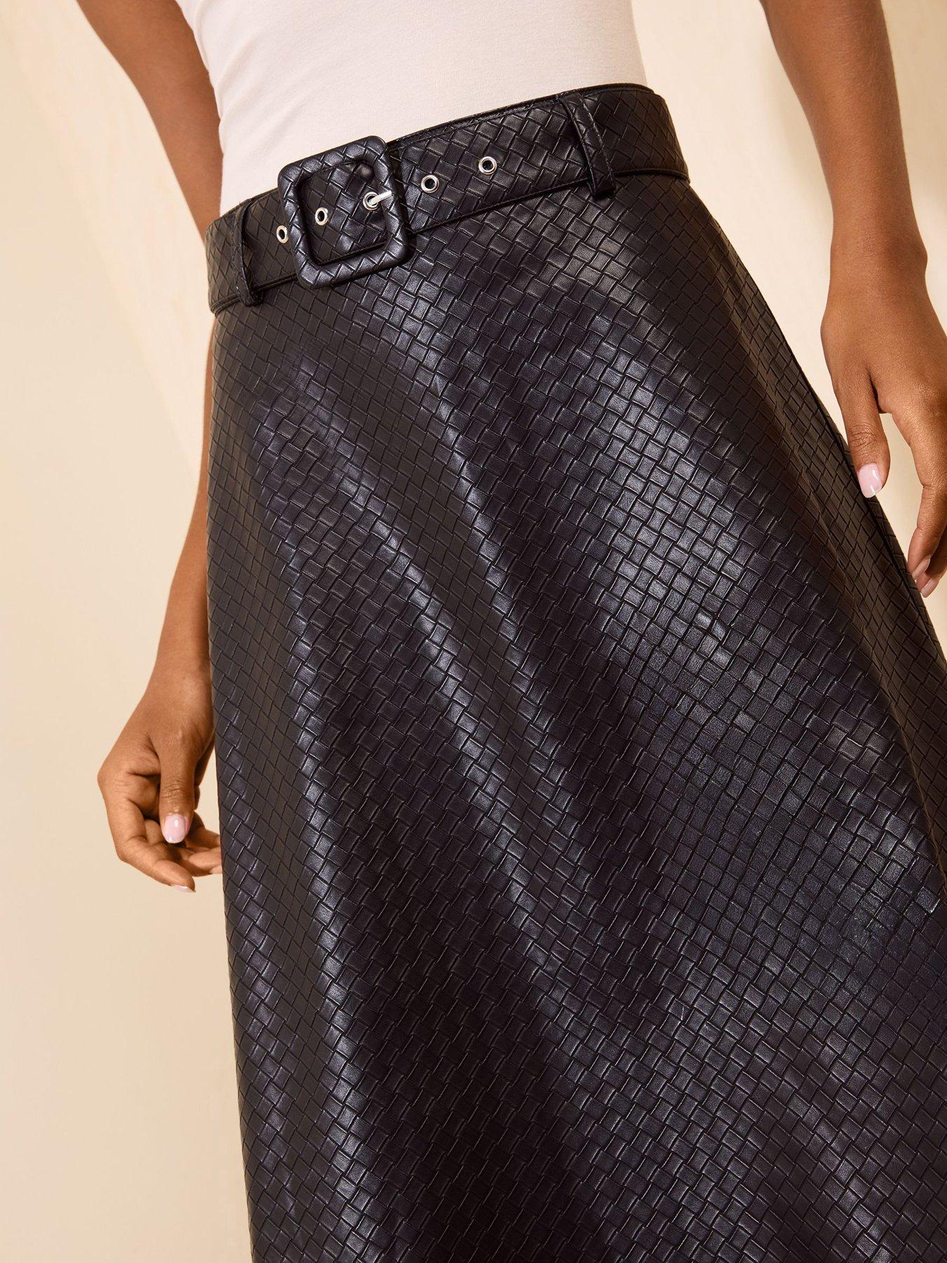 Image 5 of 6 of Friends Like These Pu Skirt Midi Full Hem Belted Weave