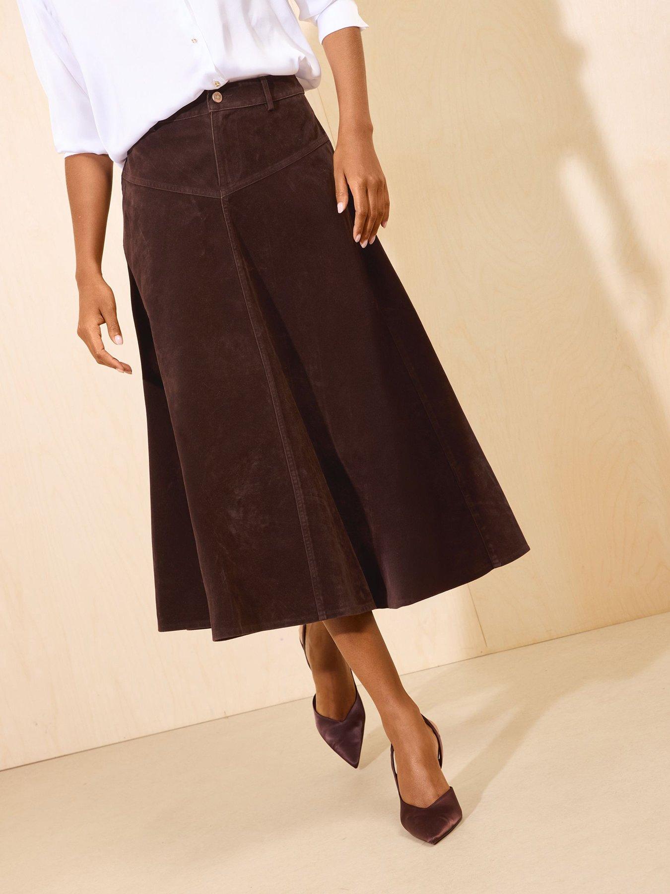 Image 1 of 5 of Friends Like These Womens Full Hem Panelled Midi Skirt - Brown