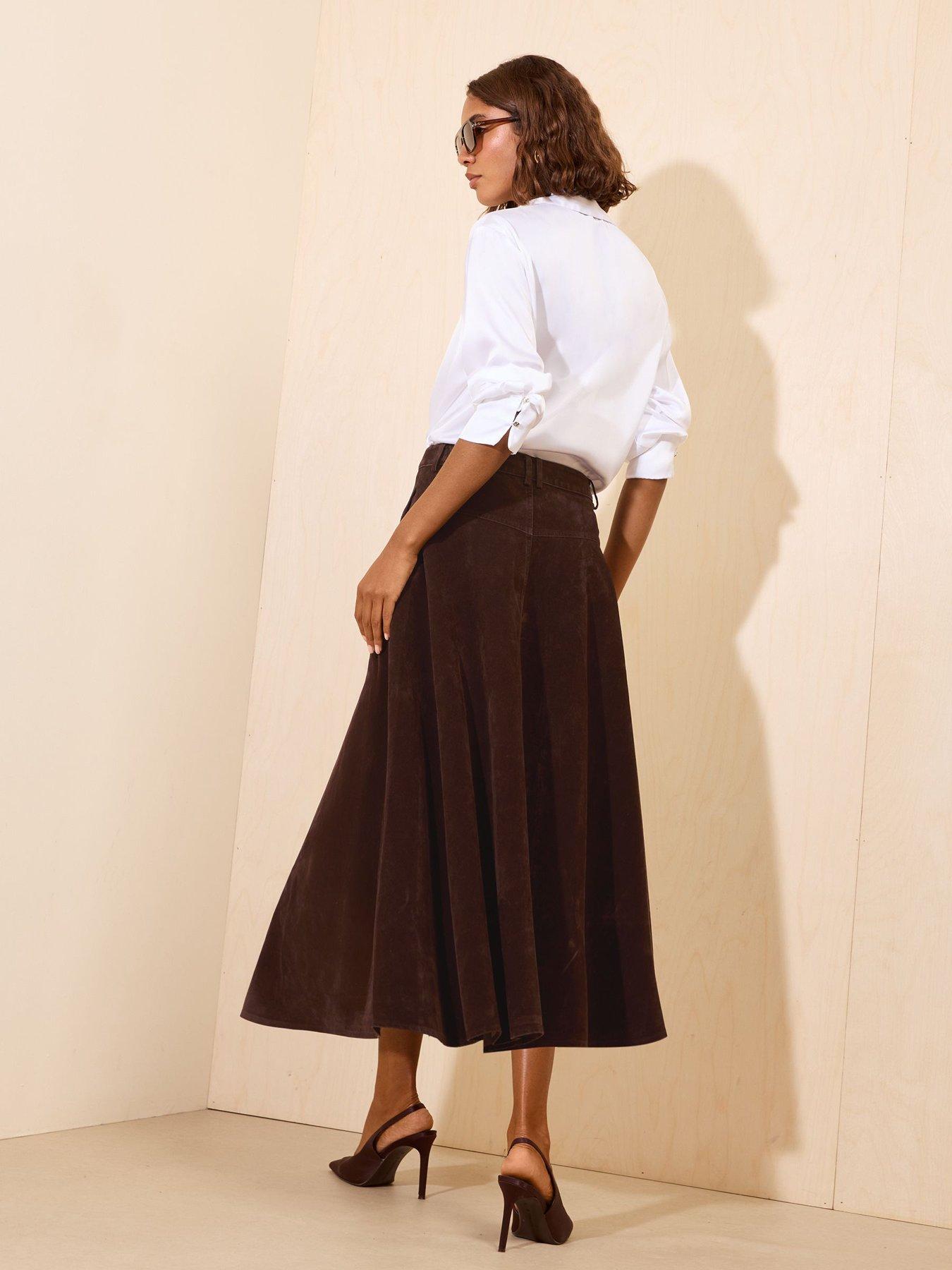 Image 2 of 5 of Friends Like These Womens Full Hem Panelled Midi Skirt - Brown