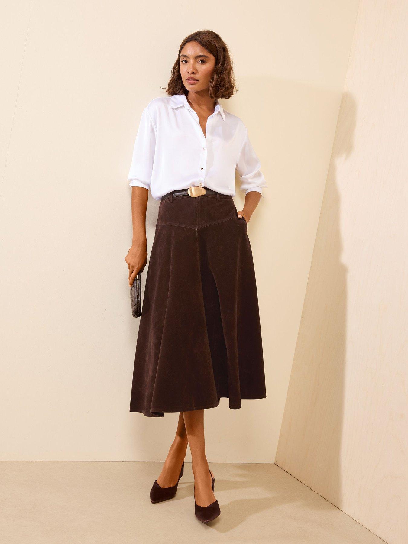 Image 3 of 5 of Friends Like These Womens Full Hem Panelled Midi Skirt - Brown