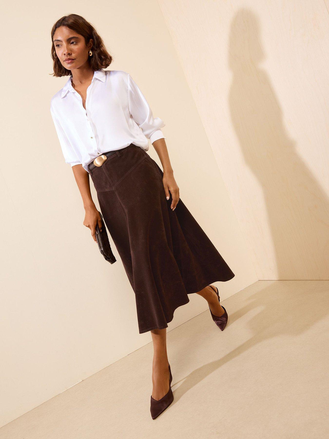 Image 5 of 5 of Friends Like These Womens Full Hem Panelled Midi Skirt - Brown