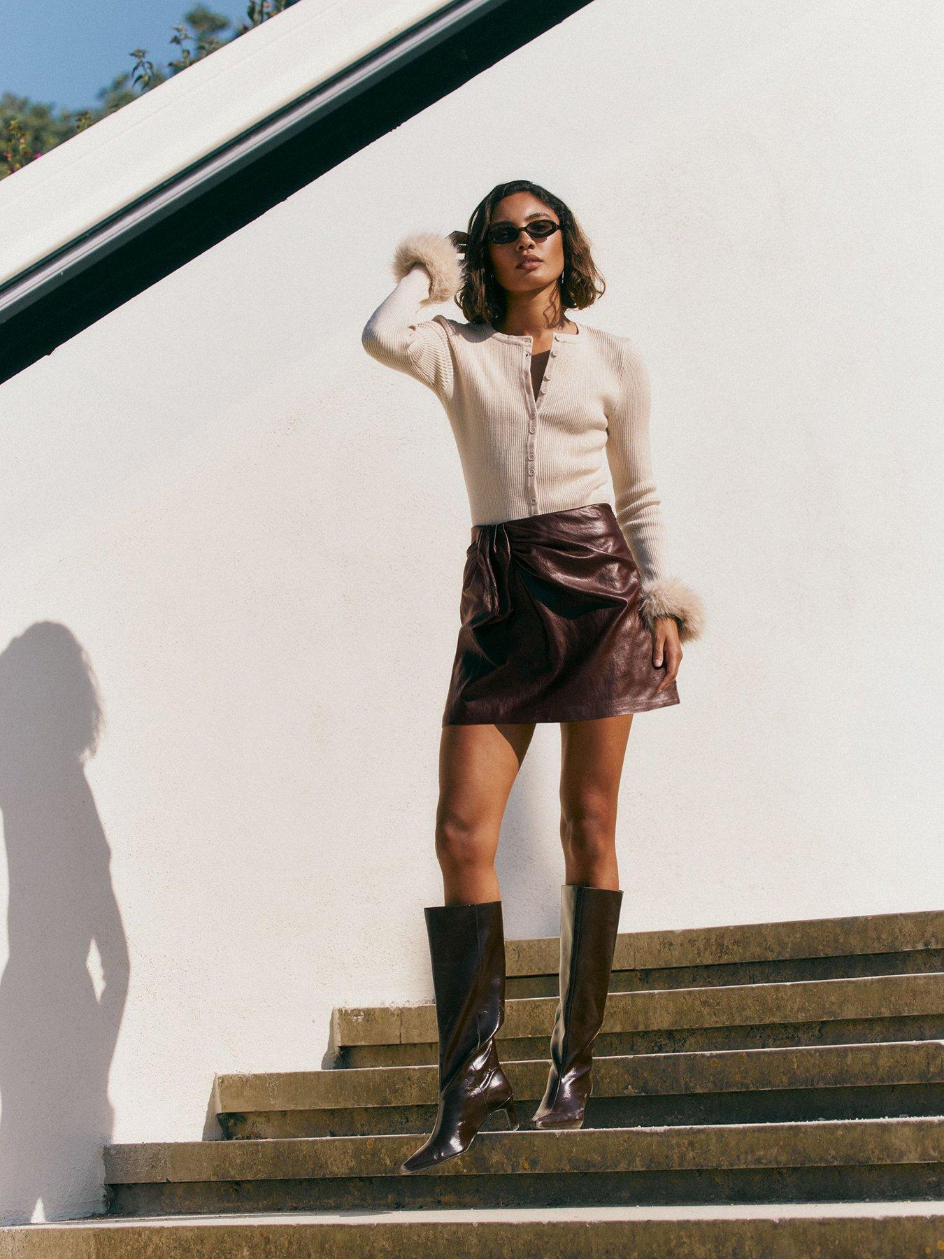 Image 3 of 5 of Friends Like These Burgundy Red Crinkle Faux Leather Pu Manipulated Skort
