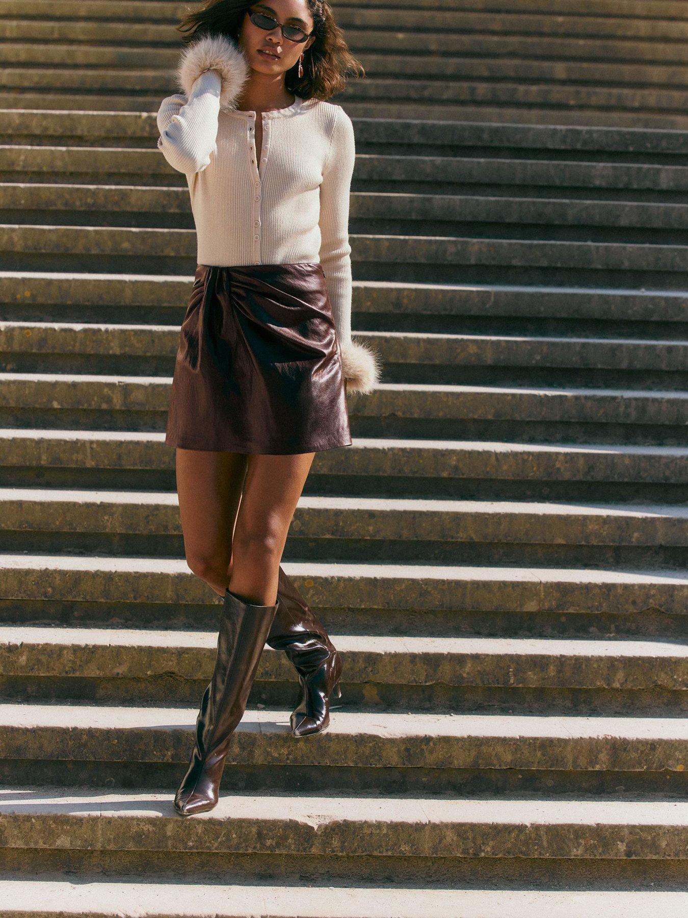 Image 4 of 5 of Friends Like These Burgundy Red Crinkle Faux Leather Pu Manipulated Skort