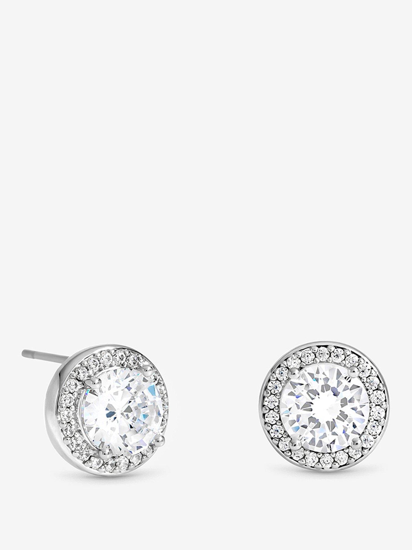 Jon Richard Rhodium Plated Cubic Zirconia Halo Stud Earrings