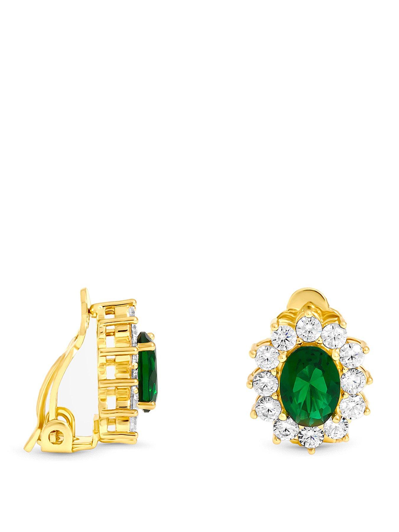 Image 1 of 3 of Jon Richard Jon Richard Gold Plated And Emerald Vintage Halo Clip Earrings
