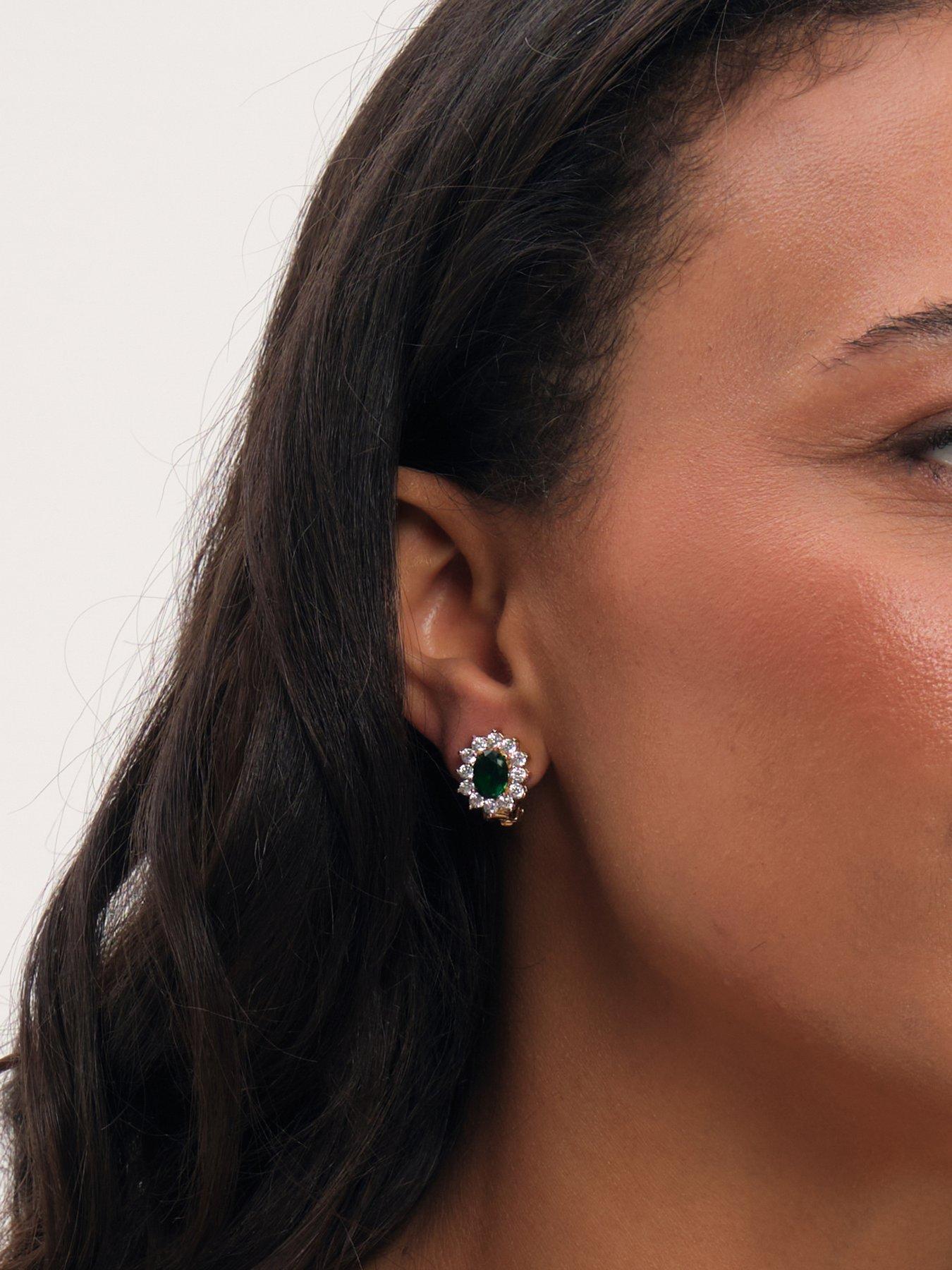 Image 2 of 3 of Jon Richard Jon Richard Gold Plated And Emerald Vintage Halo Clip Earrings