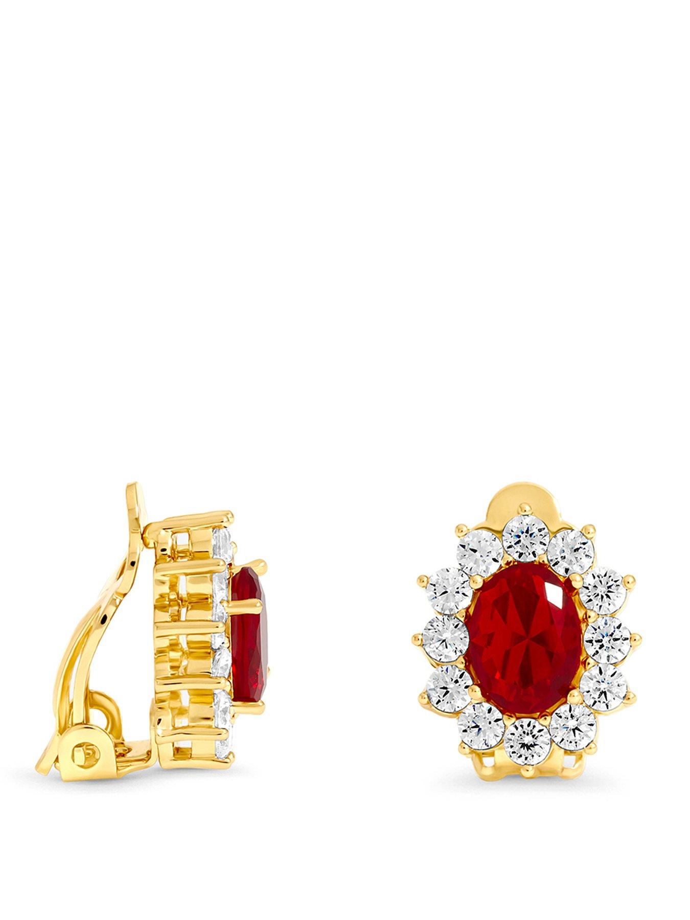 Image 1 of 1 of Jon Richard Gold Plated And Ruby Vintage Halo Clip Earrings