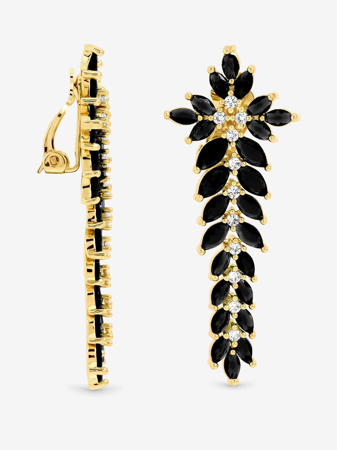 Jon Richard Silver Plated And Jet Statement Clip Earrings