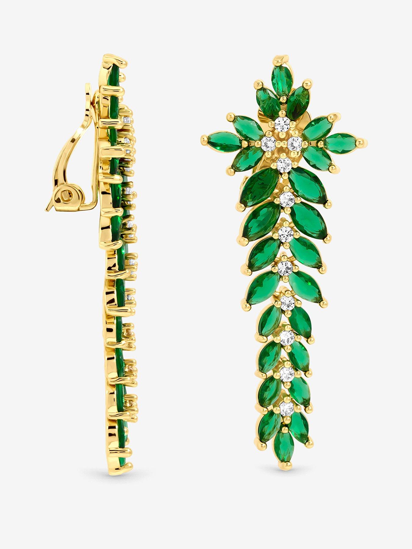 Image 1 of 1 of Jon Richard Gold Plated And Emerlad Statement Clip Earrings