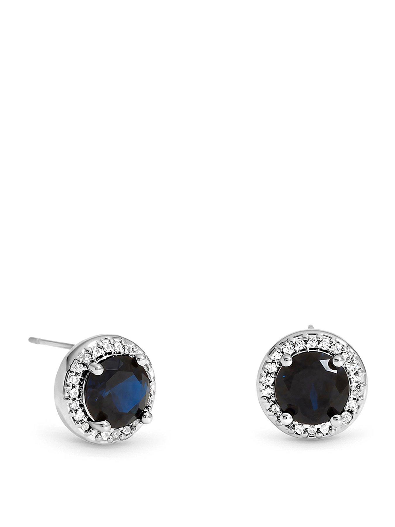 Image 1 of 1 of Jon Richard Rhodium Plated Cubic Zirconia Sapphire Halo Stud Earrings