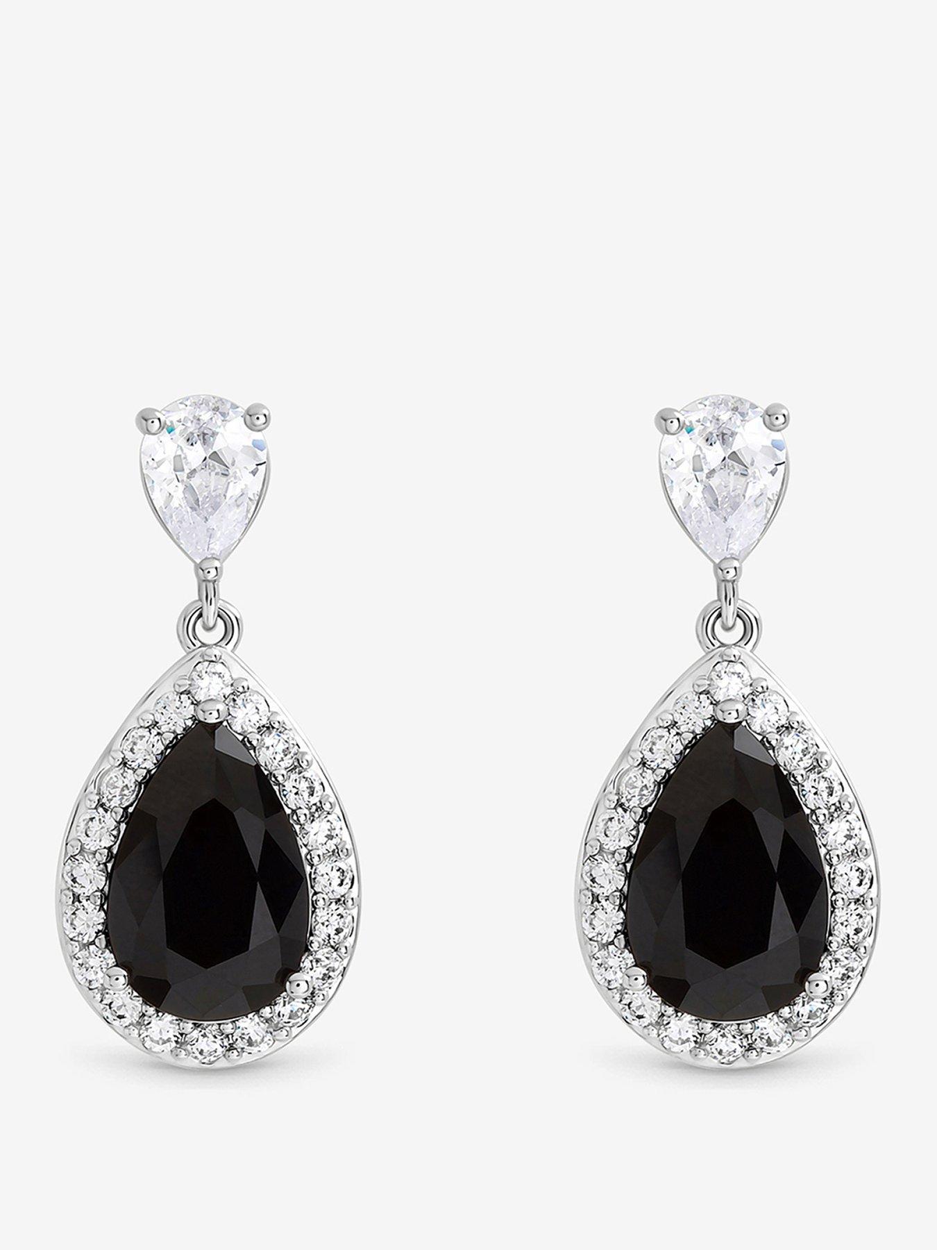 Jon Richard Rhodium Plated Cubic Zirconia Sapphire Pear Drop Earrings