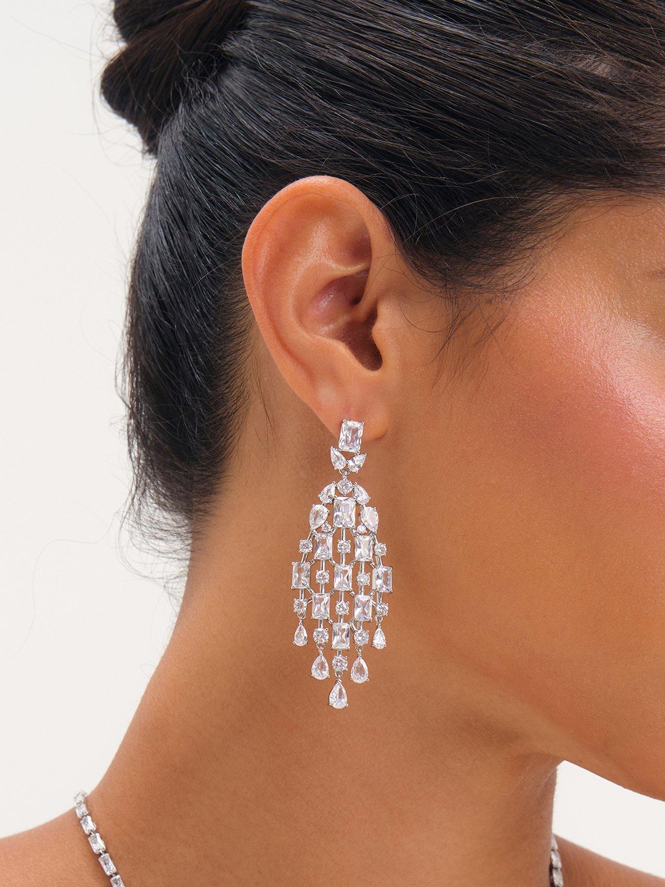 Jon Richard Rhodium Plated And Crystal Statement Drop Earrings