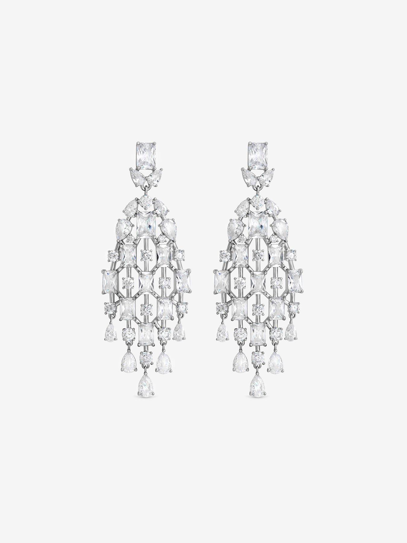 Image 2 of 6 of Jon Richard Rhodium Plated And Crystal Statement Drop Earrings