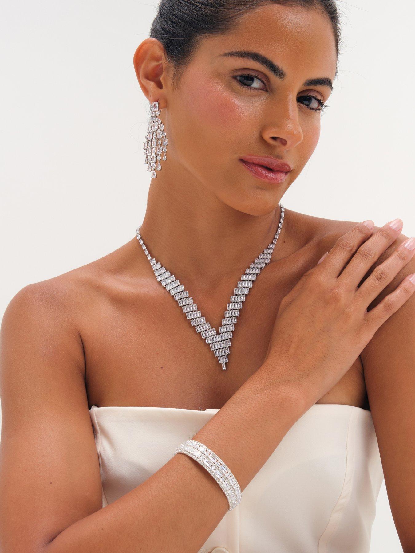 Image 3 of 6 of Jon Richard Rhodium Plated And Crystal Statement Drop Earrings
