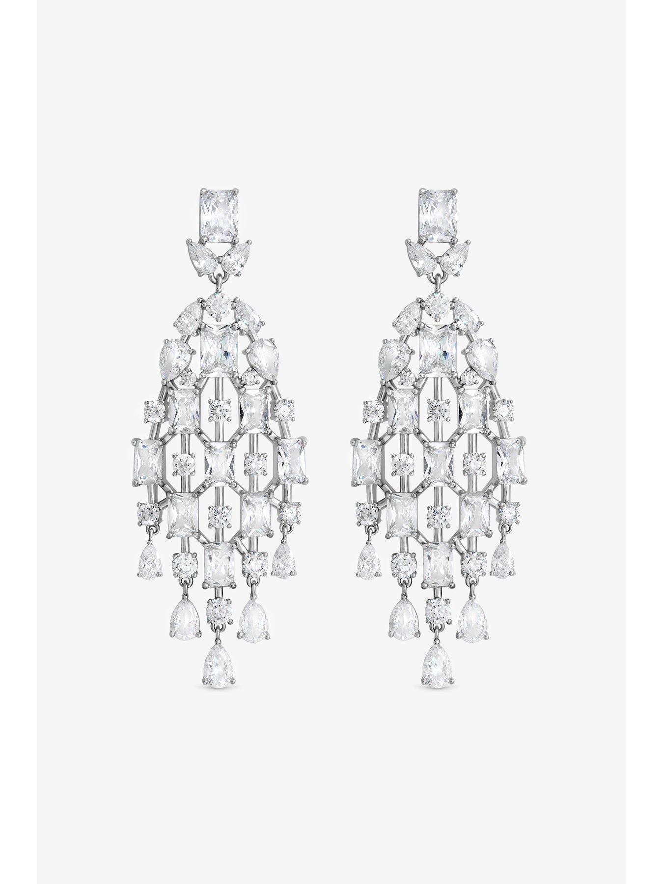 Image 4 of 6 of Jon Richard Rhodium Plated And Crystal Statement Drop Earrings