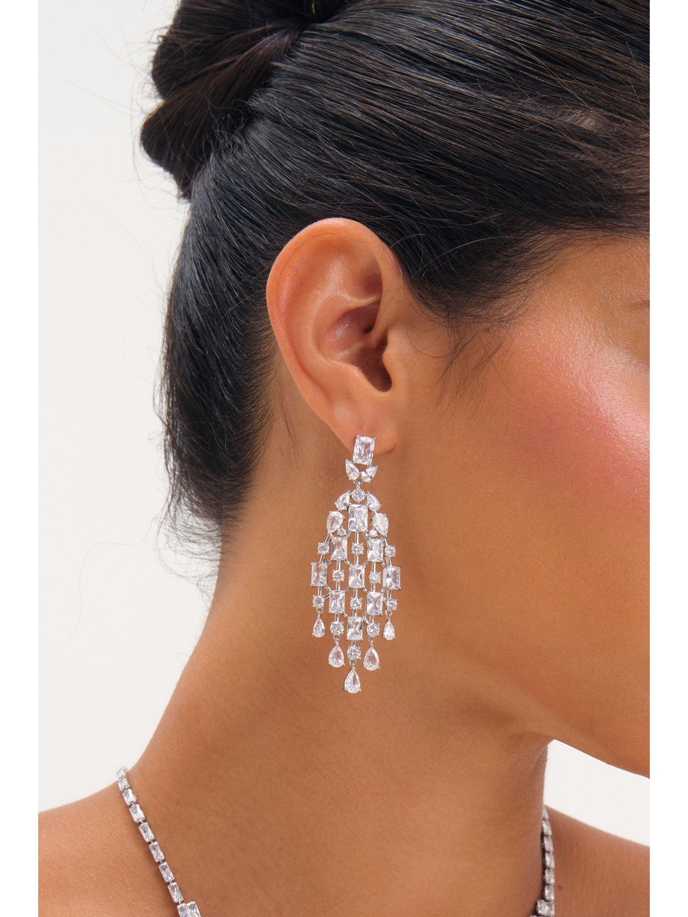 Image 5 of 6 of Jon Richard Rhodium Plated And Crystal Statement Drop Earrings