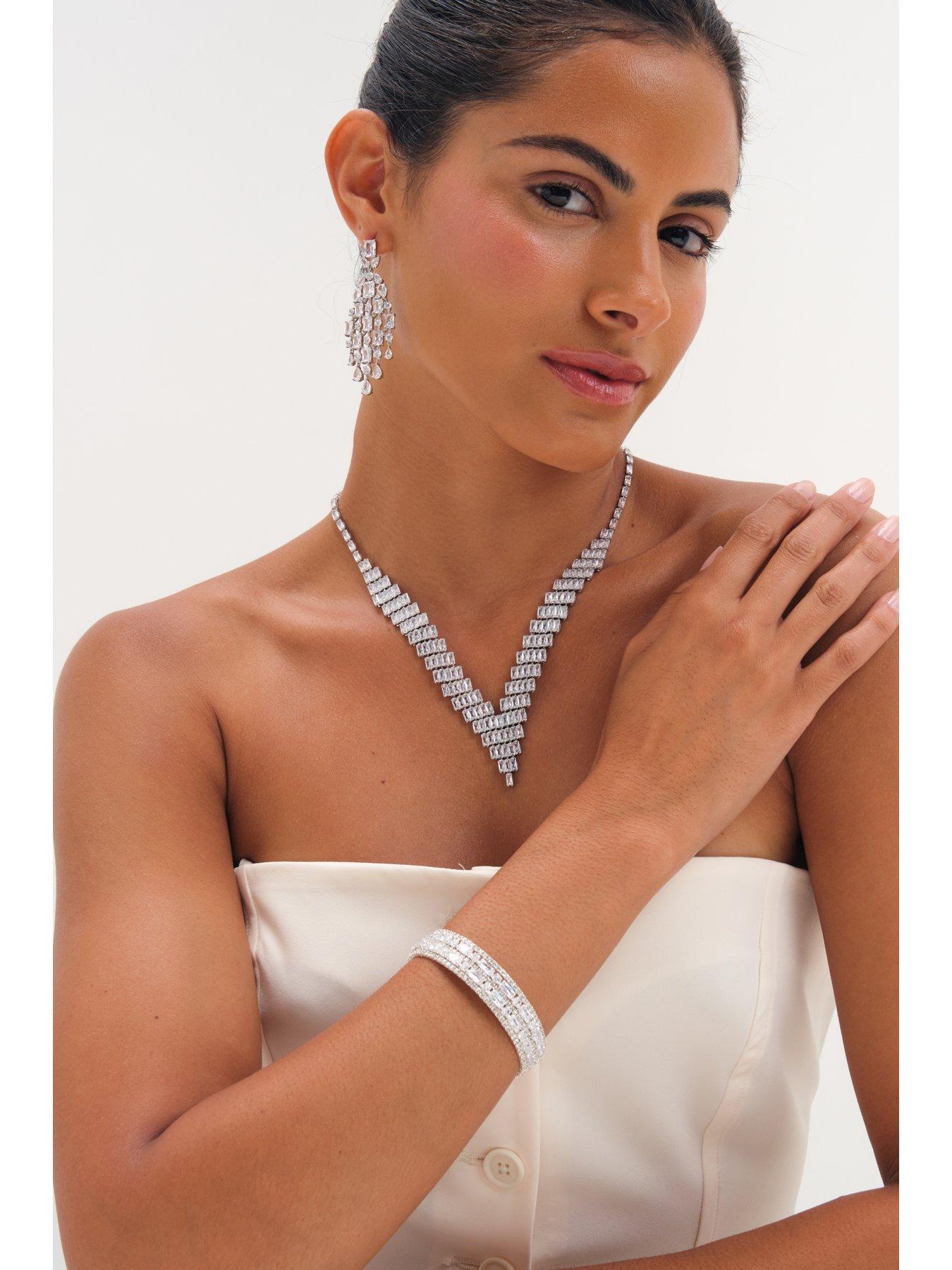 Image 6 of 6 of Jon Richard Rhodium Plated And Crystal Statement Drop Earrings