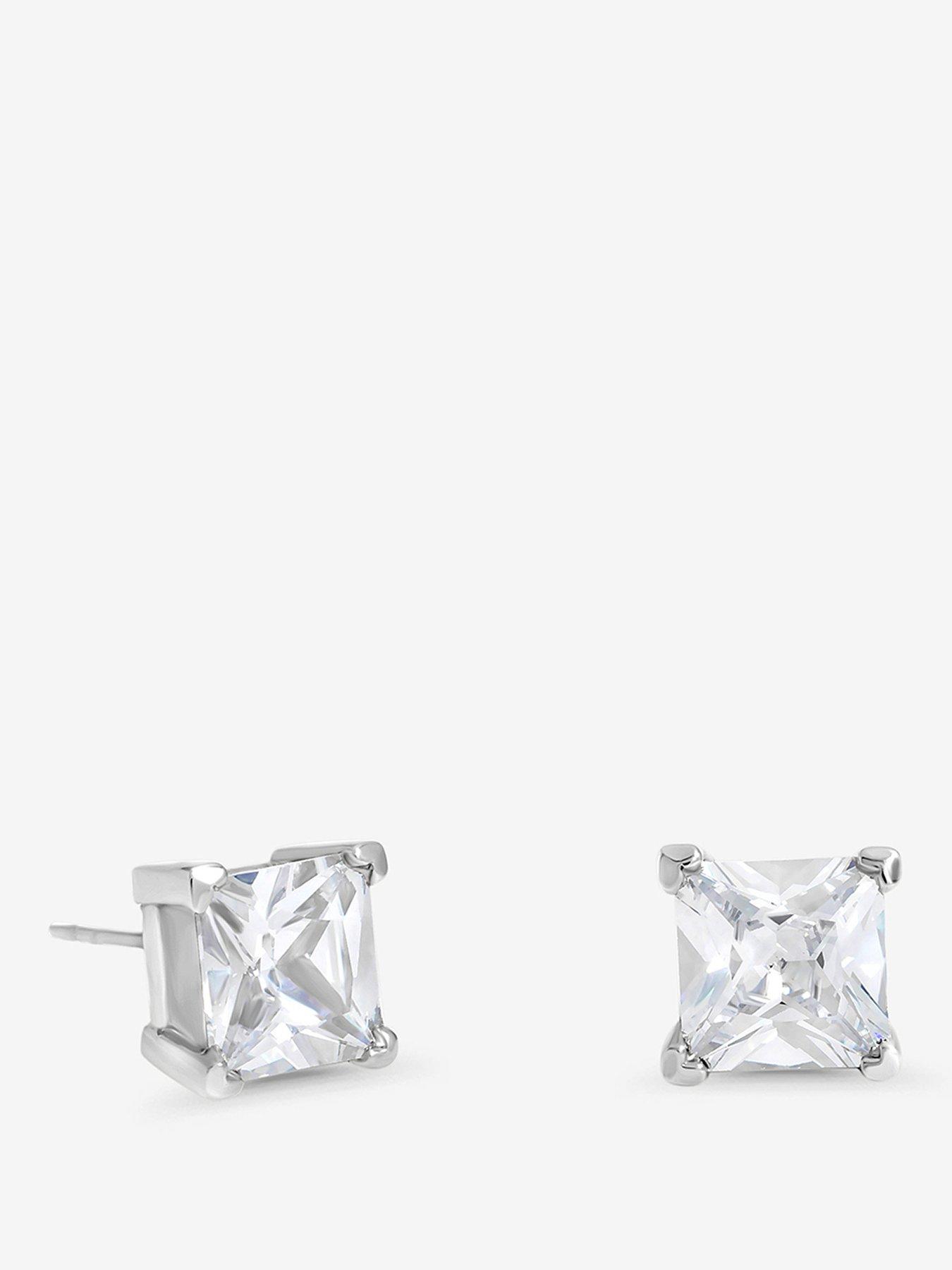 Image 1 of 3 of Jon Richard Rhodium Plated And Crystal Princess Cut Stud Earrings