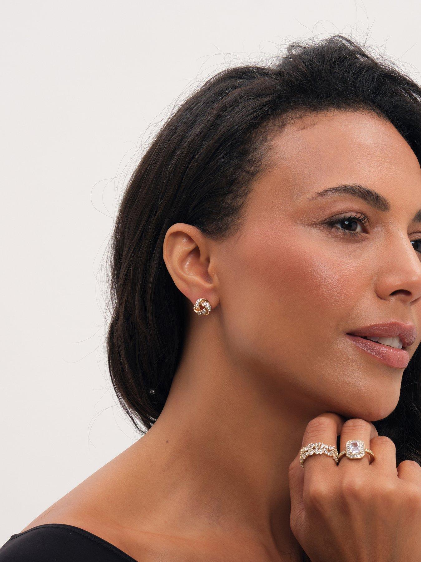 Image 3 of 3 of Jon Richard Gold Plated Pave Knot Earrings