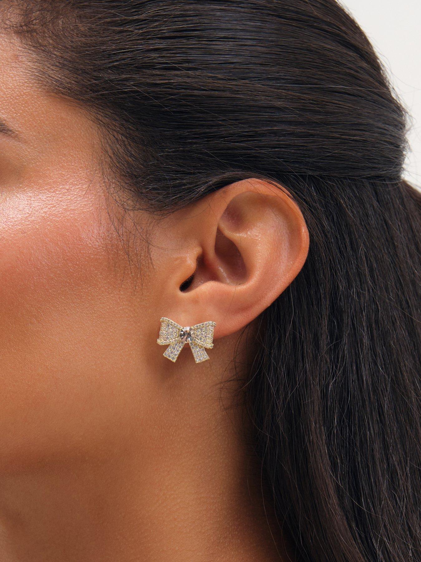 Image 2 of 3 of Jon Richard Jon Richard Gold Plated And Pave And Crystal Bow Earrings