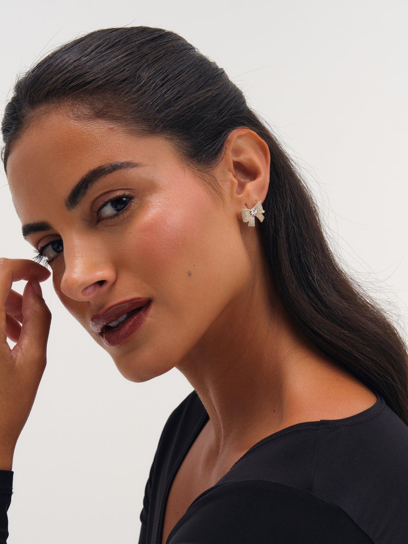 Image 3 of 3 of Jon Richard Jon Richard Gold Plated And Pave And Crystal Bow Earrings