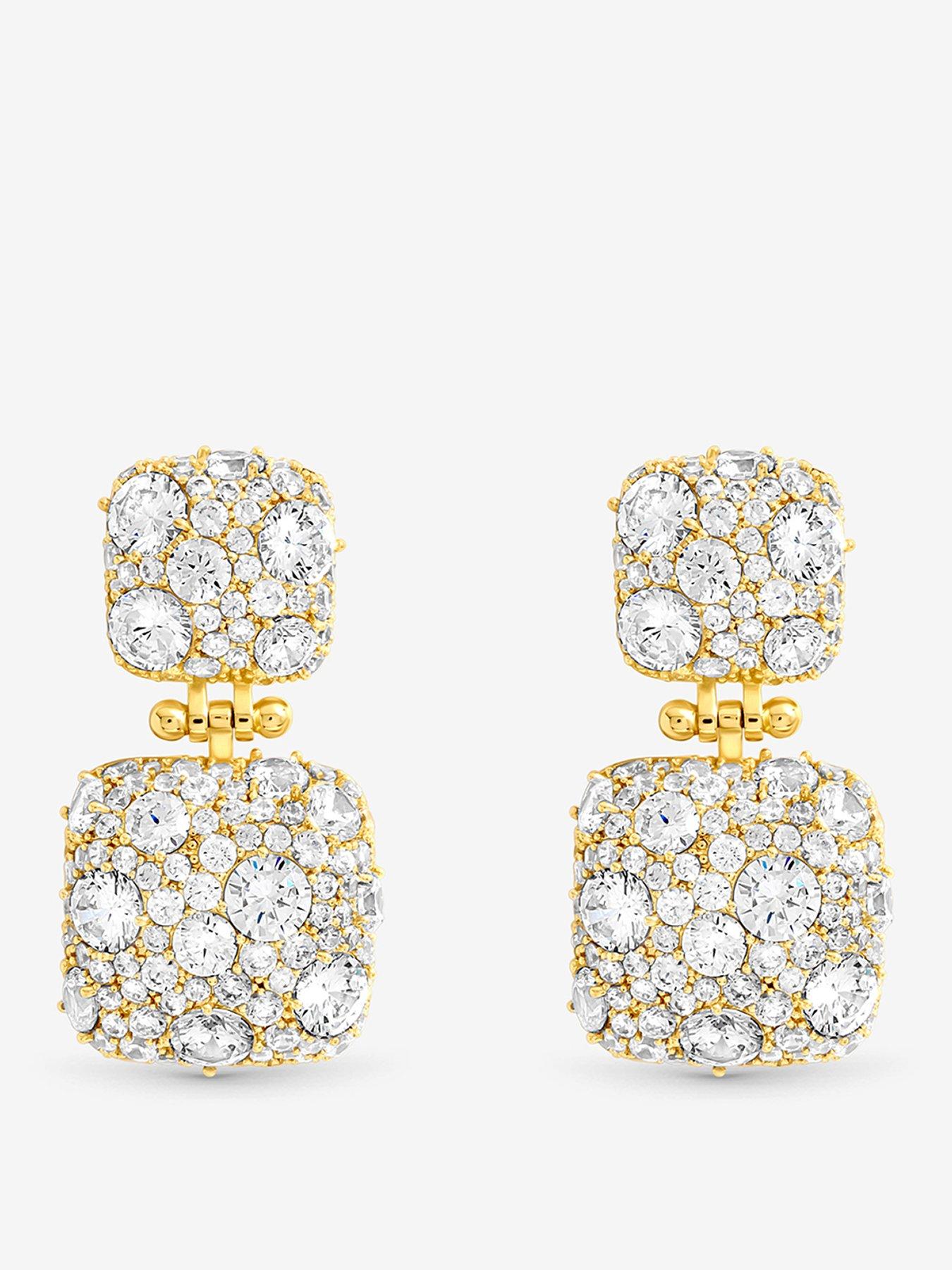 Jon Richard Gold Plated And Pave Square Double Drop Earrings