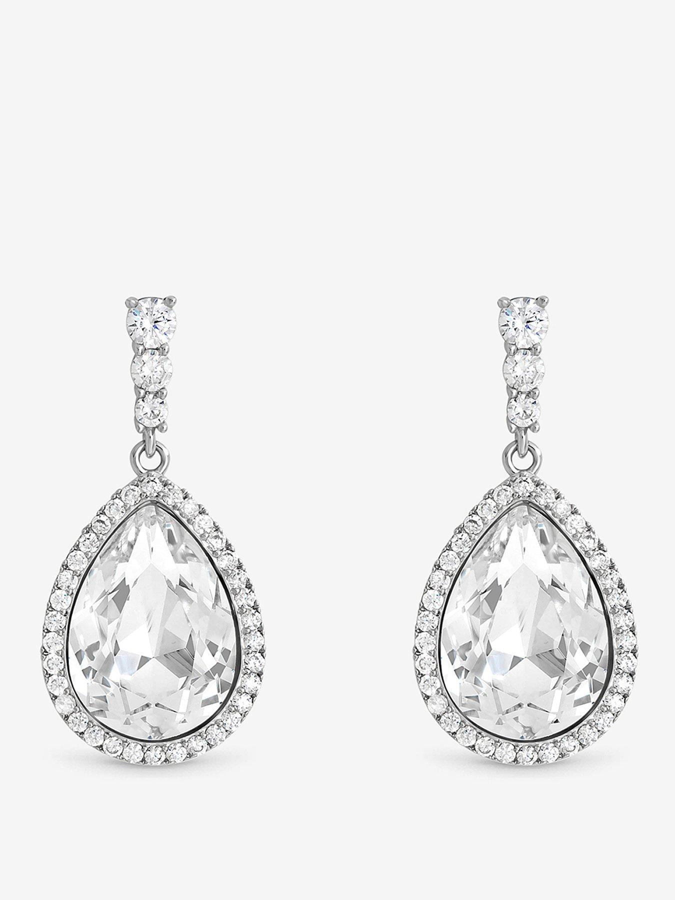 Jon Richard Rhodium Plated And Crystal Pear Drop Earrings