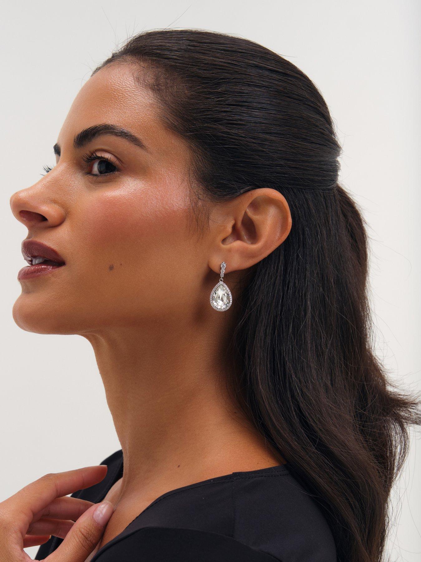 Image 2 of 3 of Jon Richard Rhodium Plated And Crystal Pear Drop Earrings
