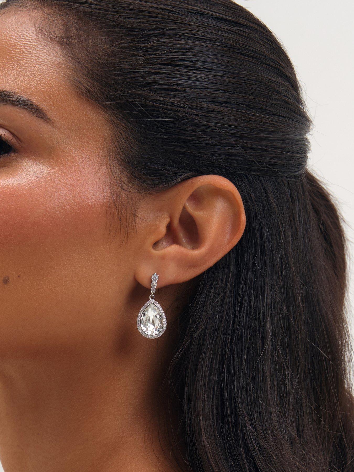Image 3 of 3 of Jon Richard Rhodium Plated And Crystal Pear Drop Earrings