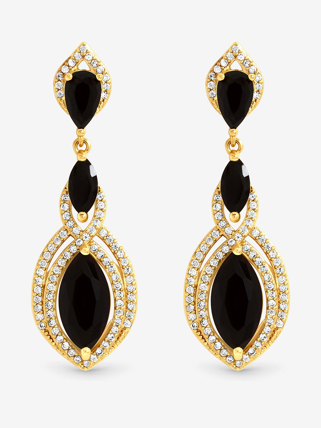 Jon Richard Gold Plated And Jet Navette Drop Earrings