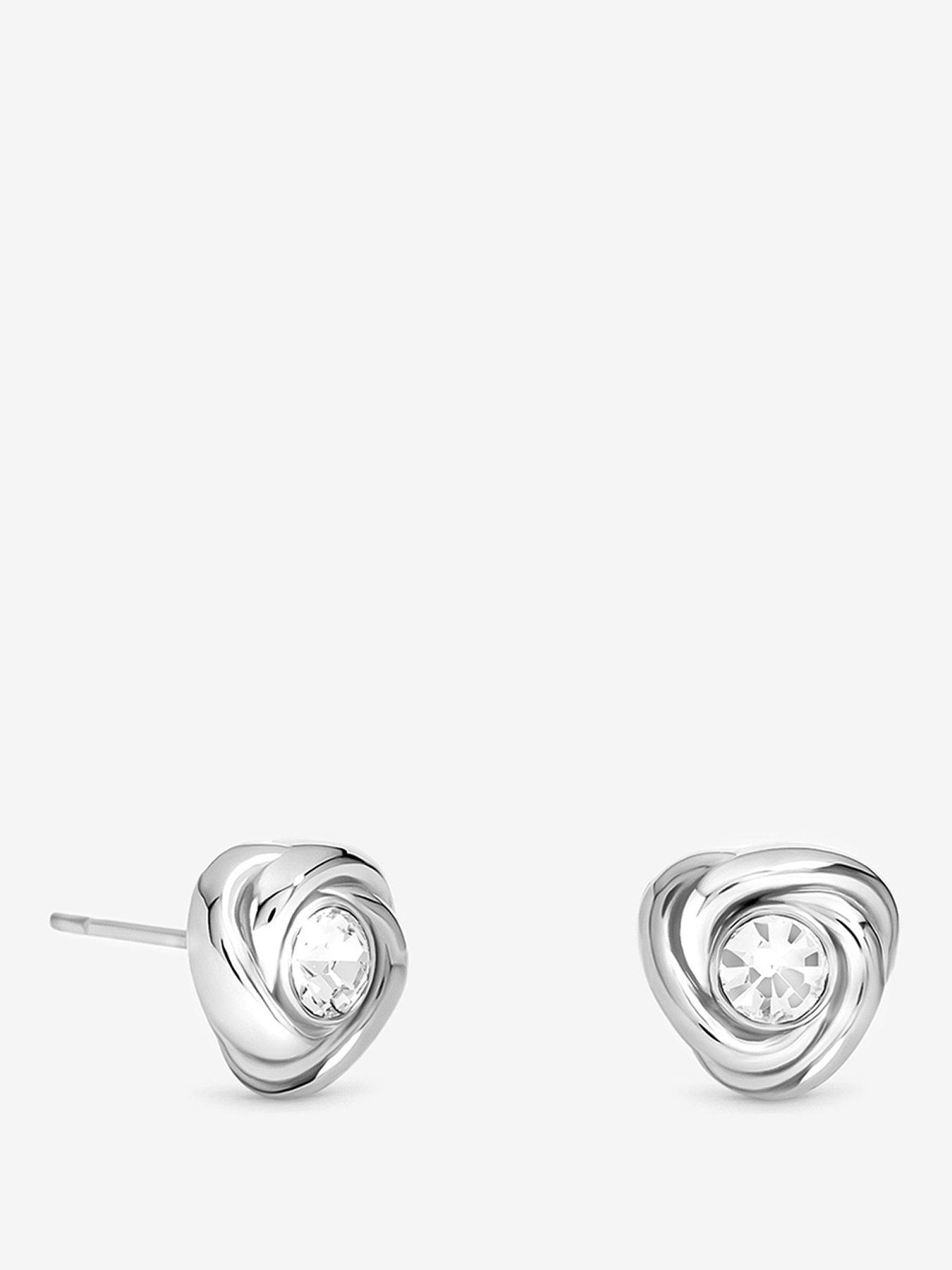 Image 1 of 1 of Jon Richard Jon Richard Platinum Plated And Crystal Waterproof Knot Stud Earrings