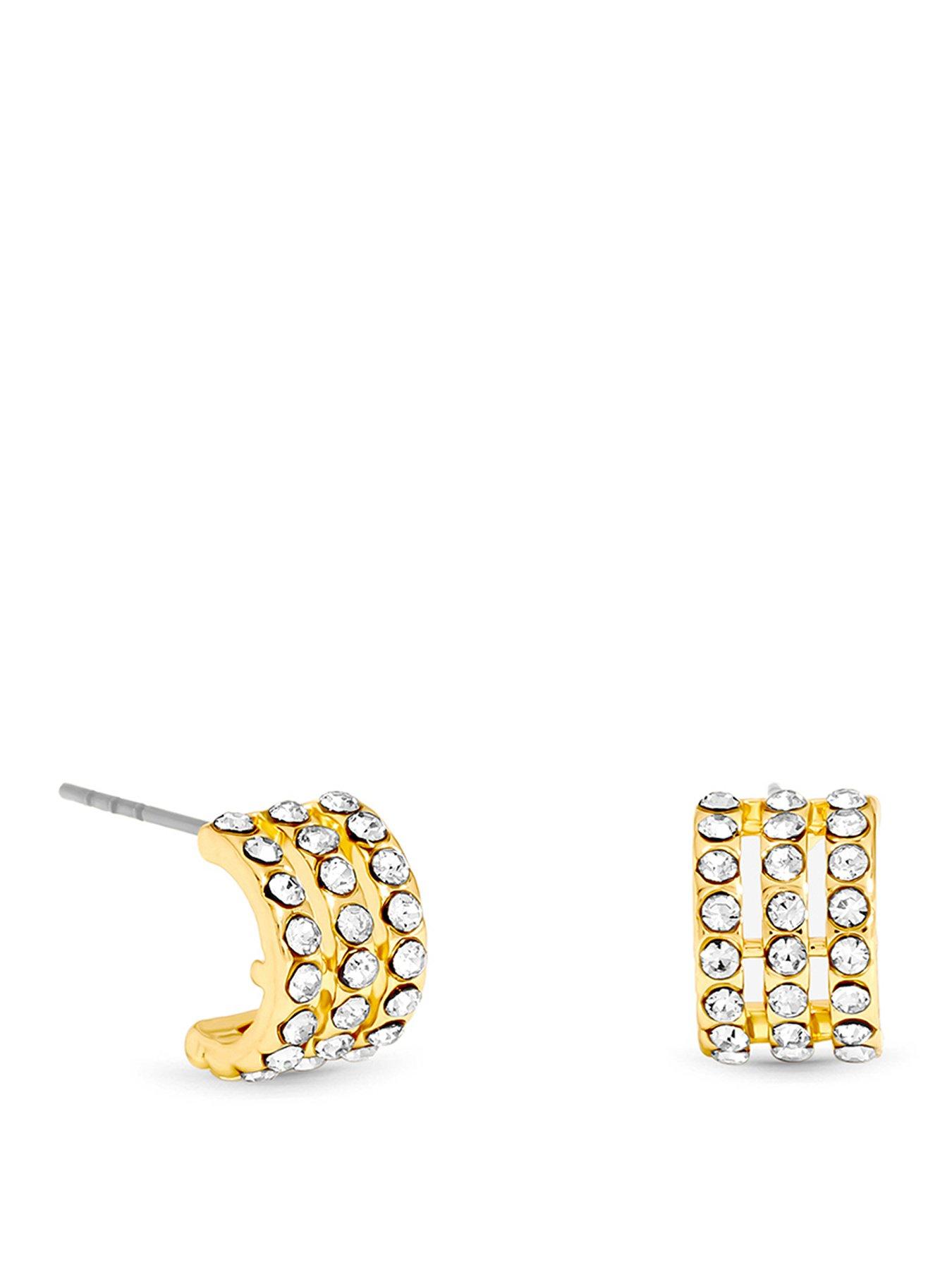 Image 1 of 3 of Jon Richard Gold Plated And Pave Multirow Hoop Earrings