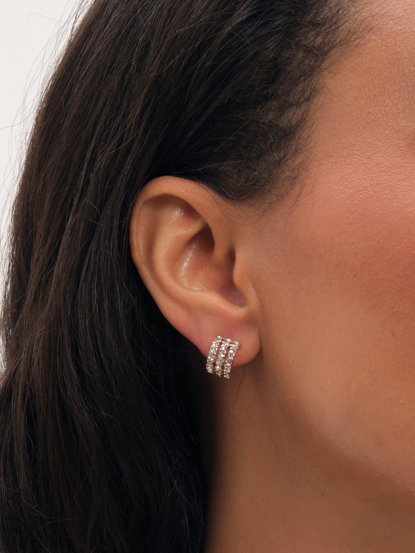 Image 2 of 3 of Jon Richard Gold Plated And Pave Multirow Hoop Earrings