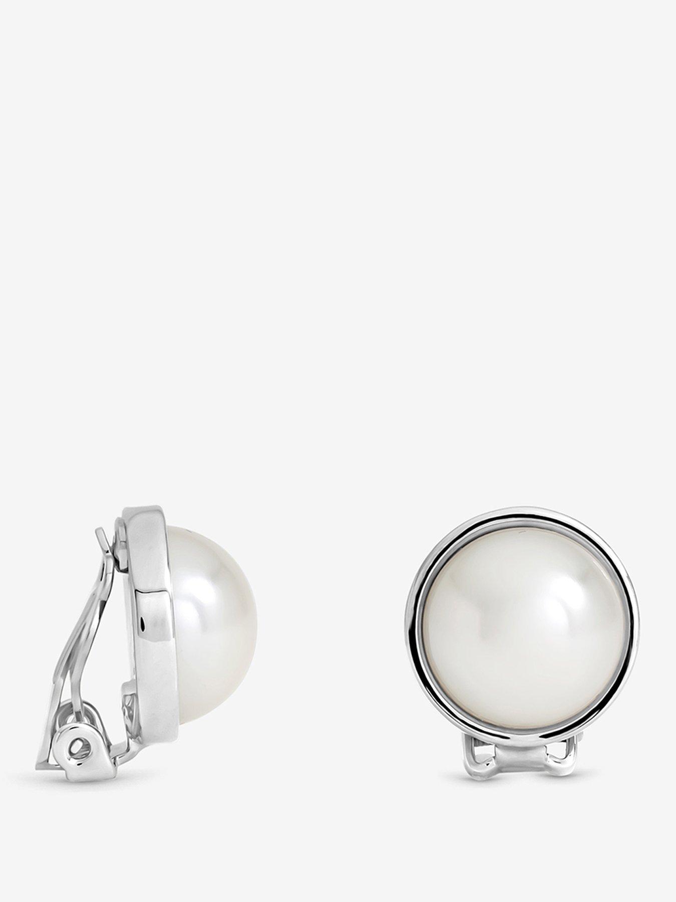 Jon Richard Rhodium Plated And Pearl Clip Earrings