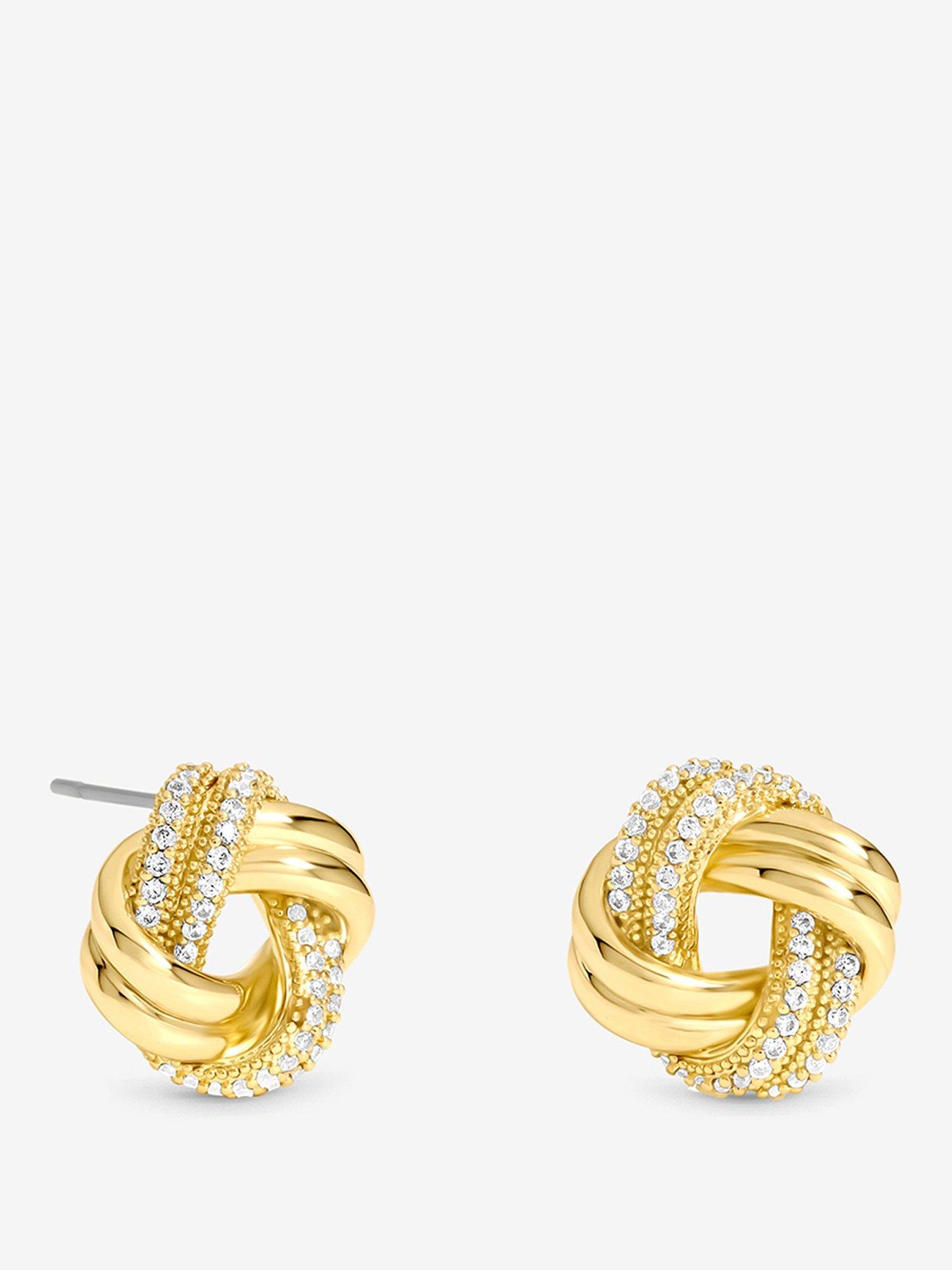 Image 1 of 2 of Jon Richard Gold Plated Polished And Pave Knot Stud Earrings