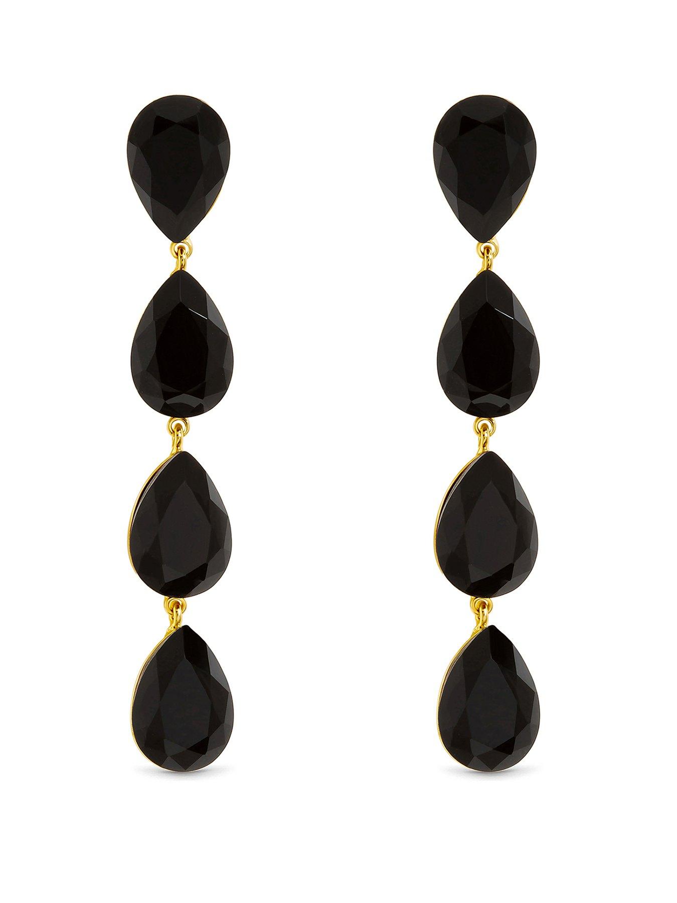 Jon Richard Jon Richard Gold Plated Jet Linear Pear Drop Earrings