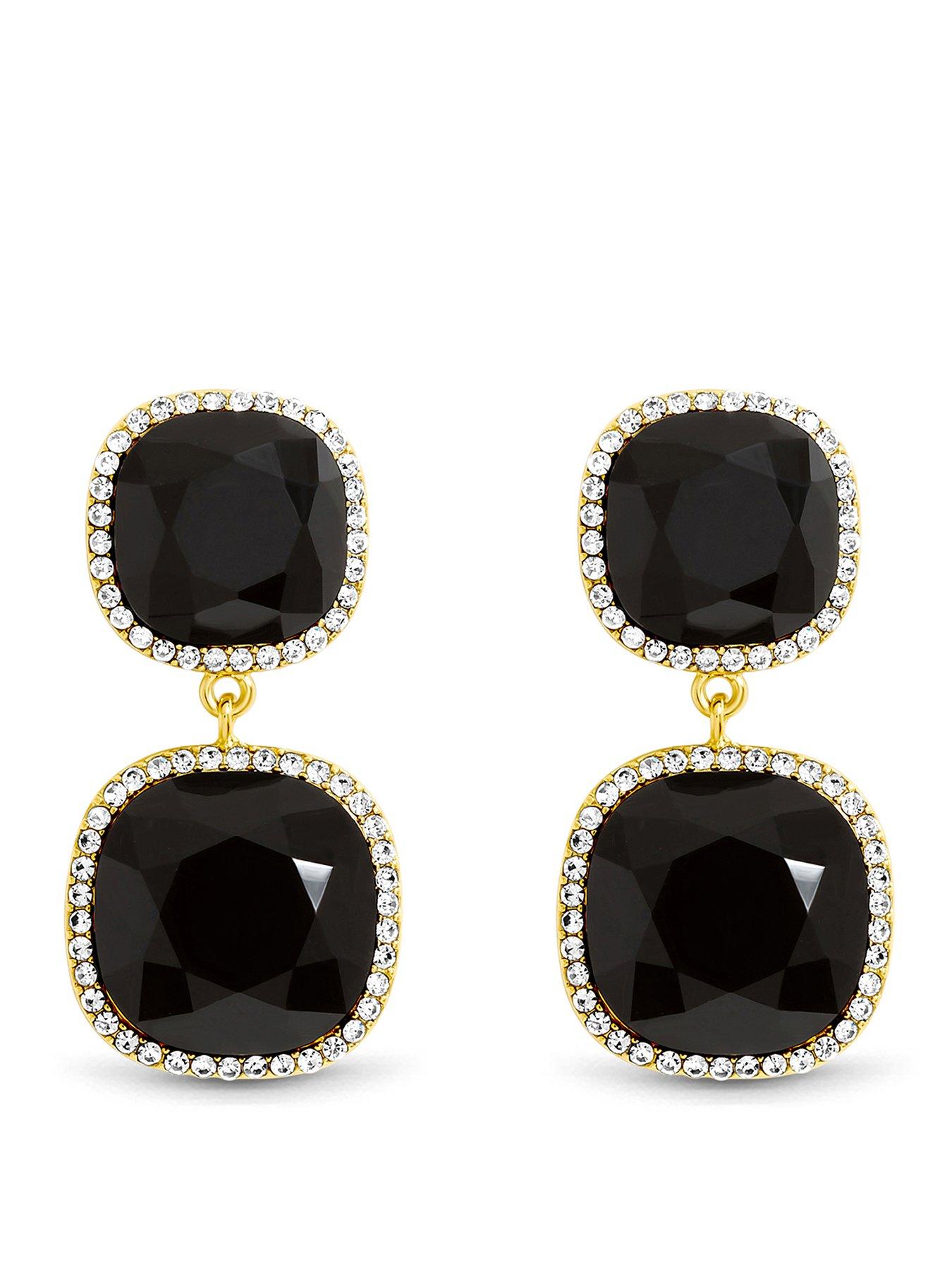 Jon Richard Gold Plated And Jet Double Drop Halo Earrings