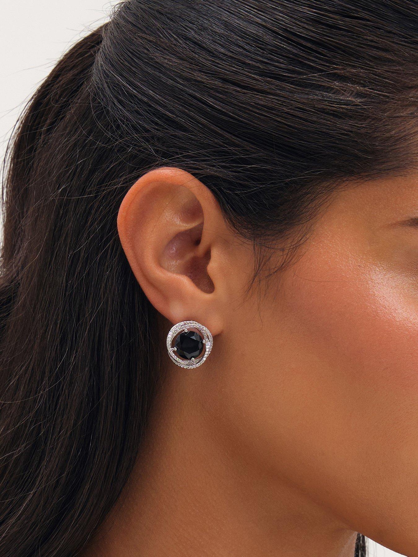 Jon Richard Rhodium Plated Cubic Zirconia Twist Halo Sapphire Stud Earrings
