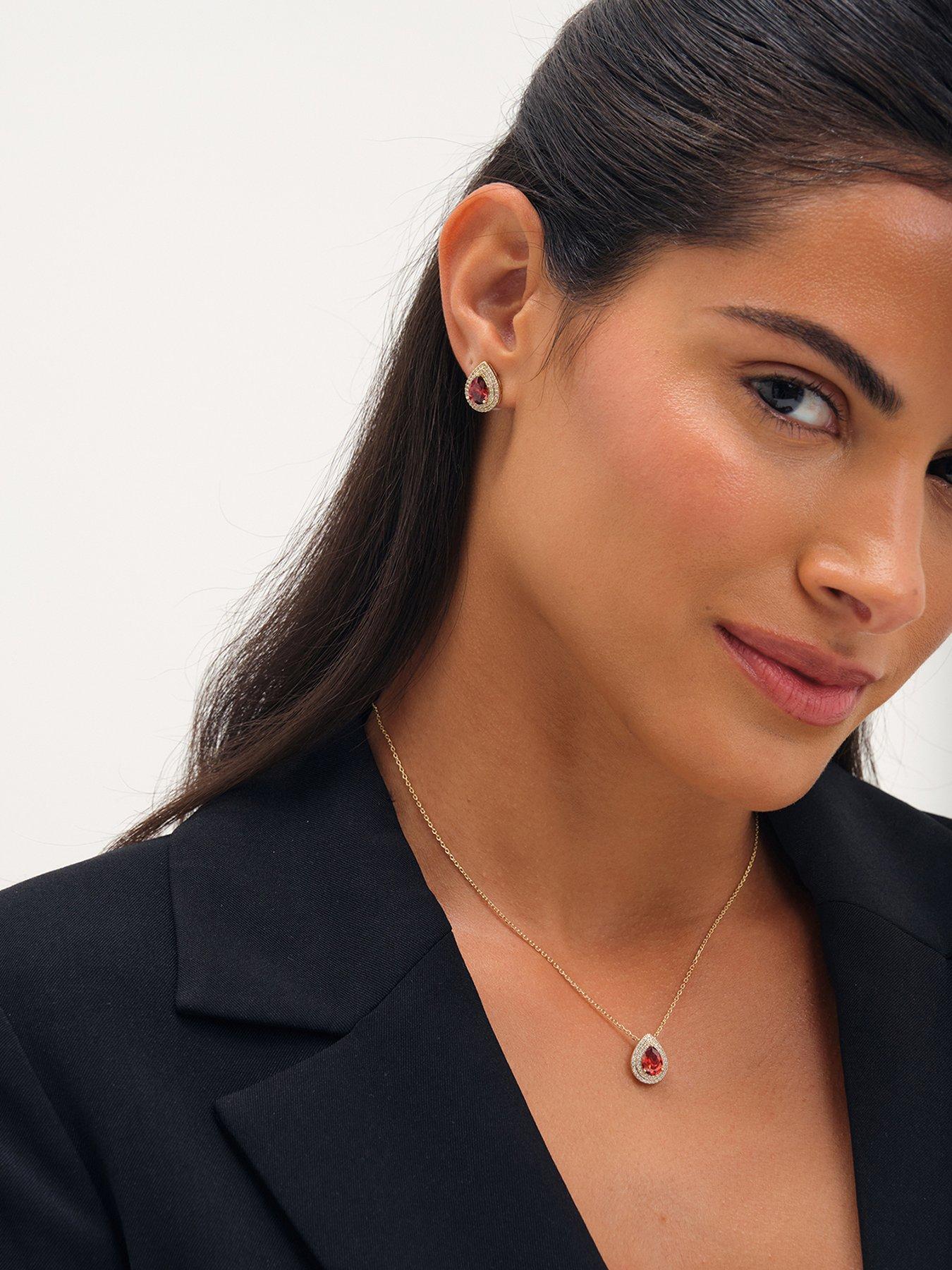 Jon Richard Gold Plated Cubic Zirconia Garnet Pear Stud Earrings