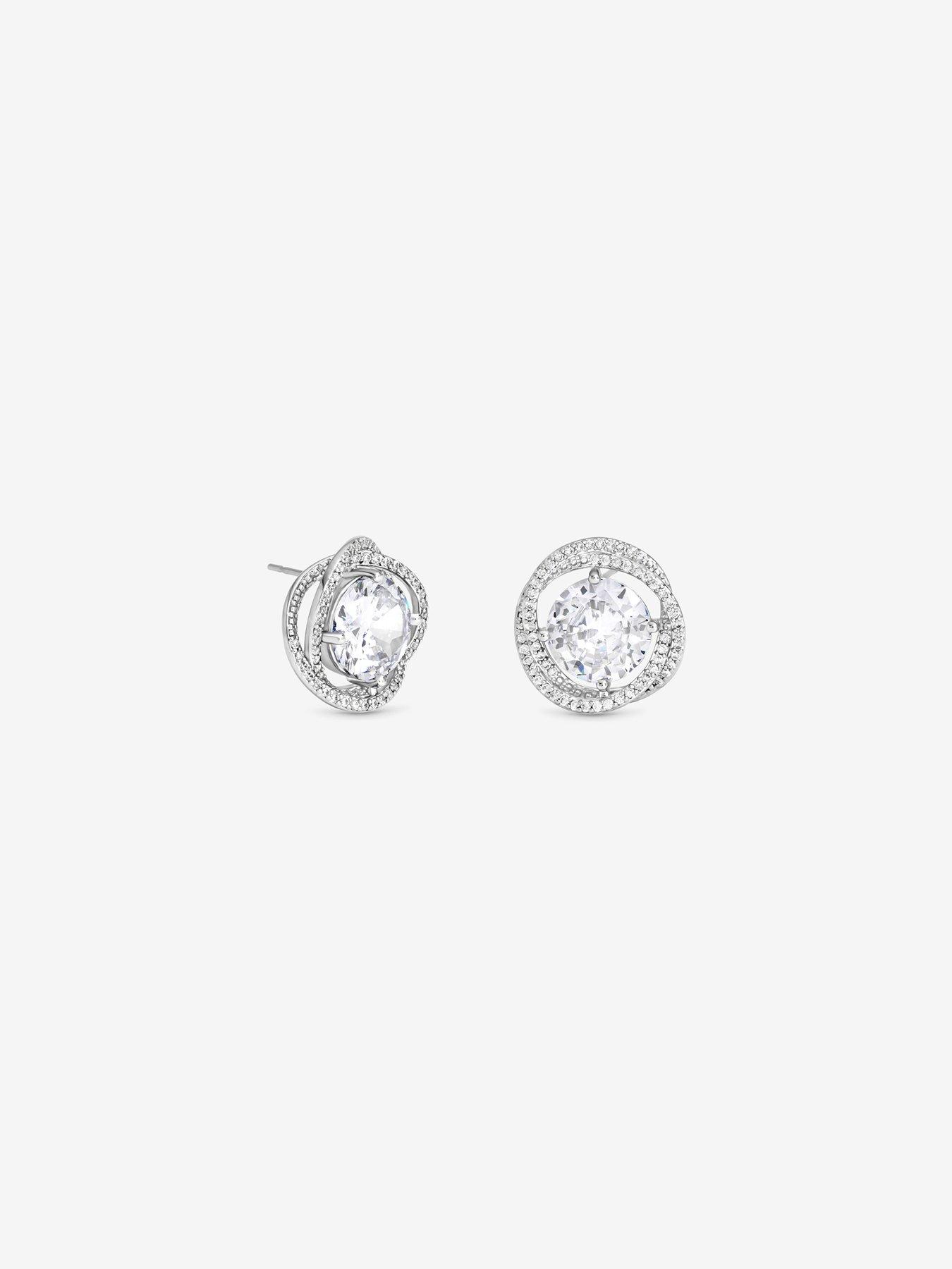 Image 2 of 4 of Jon Richard Rhodium Plated Cubic Zirconia Twist Halo Stud Earrings