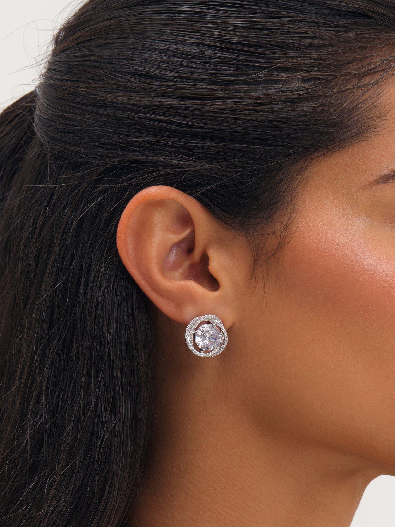 Image 3 of 4 of Jon Richard Rhodium Plated Cubic Zirconia Twist Halo Stud Earrings