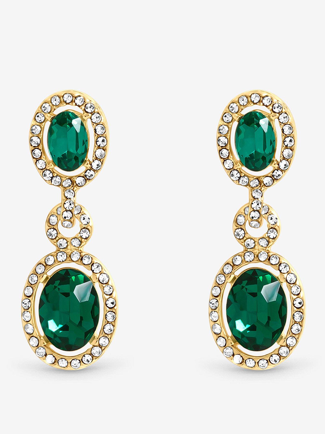 Jon Richard GOLD PLATE AND EMERALD HALO EARRING