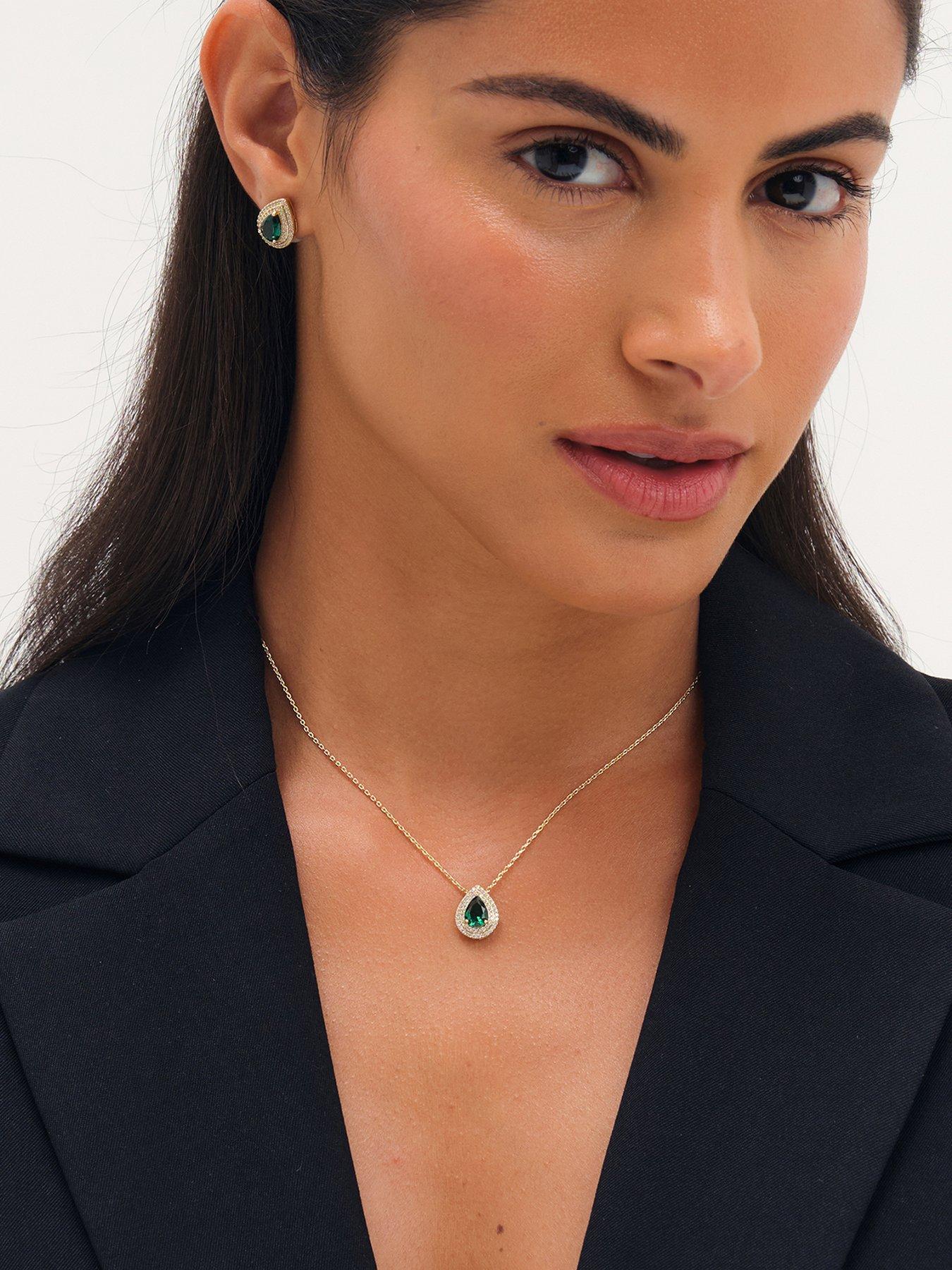 Jon Richard Gold Plated Cubic Zirconia Emerald Pear Stud Earrings