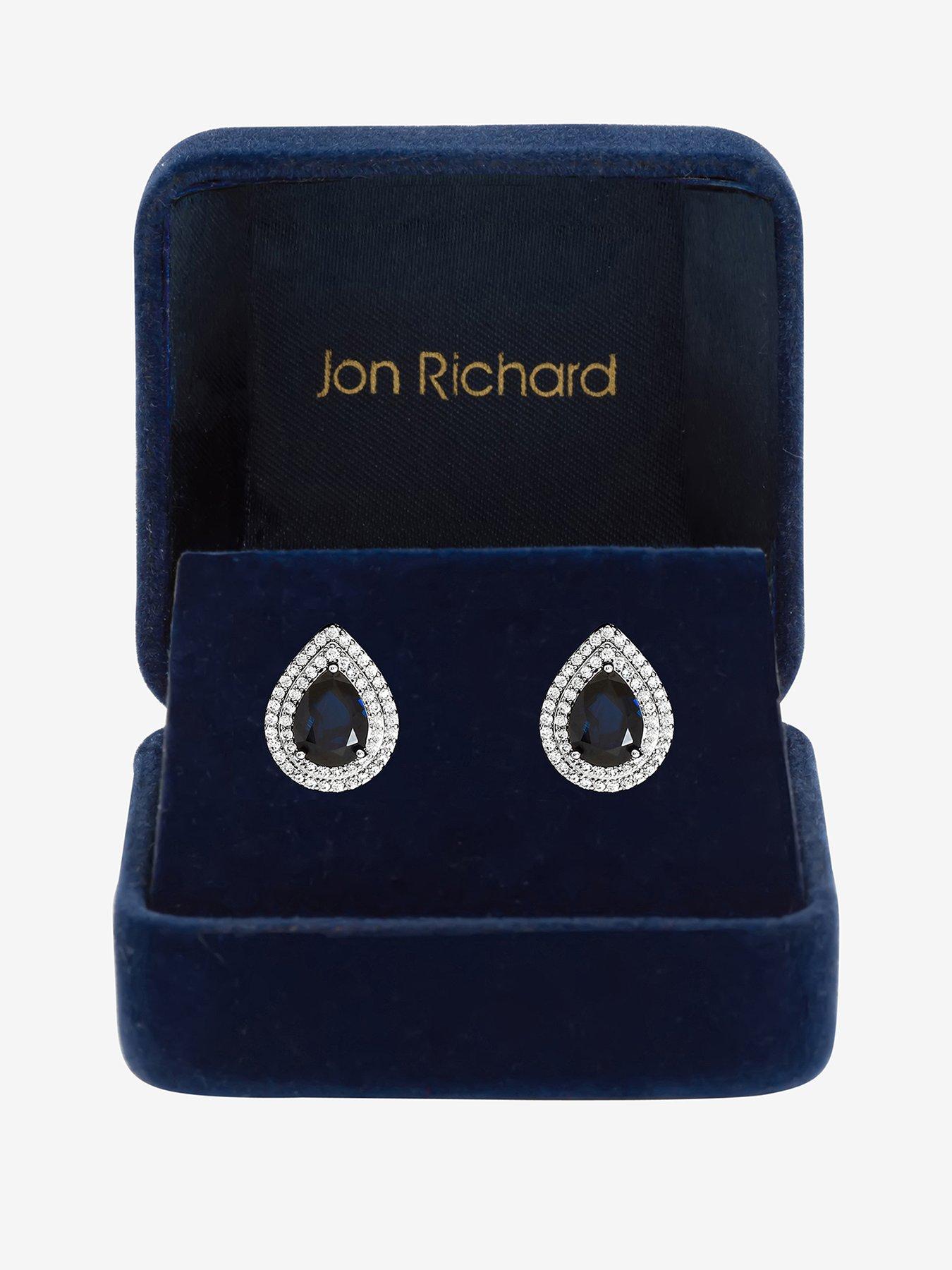 Jon Richard Rhodium Plated Cubic Zirconia Sapphire Stud Earrings