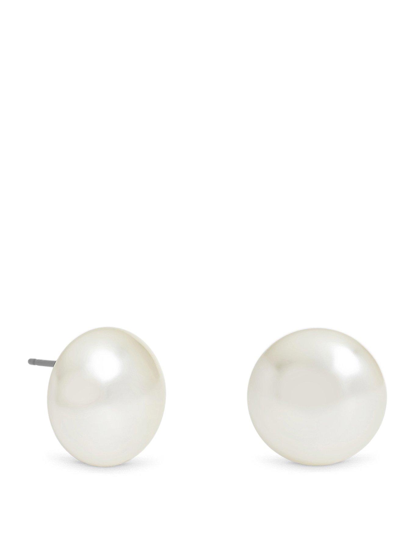 Jon Richard Jon Richard Cream 14mm Large Bouton Pearl Earrings