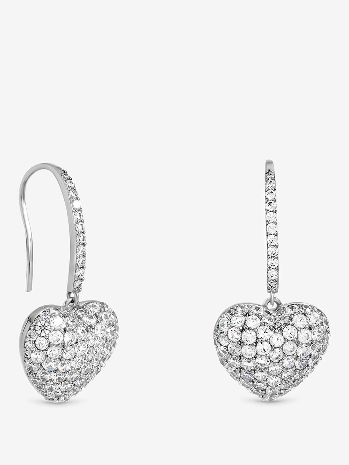 Jon Richard Rhodium Plated Pave Heart Drop Earrings