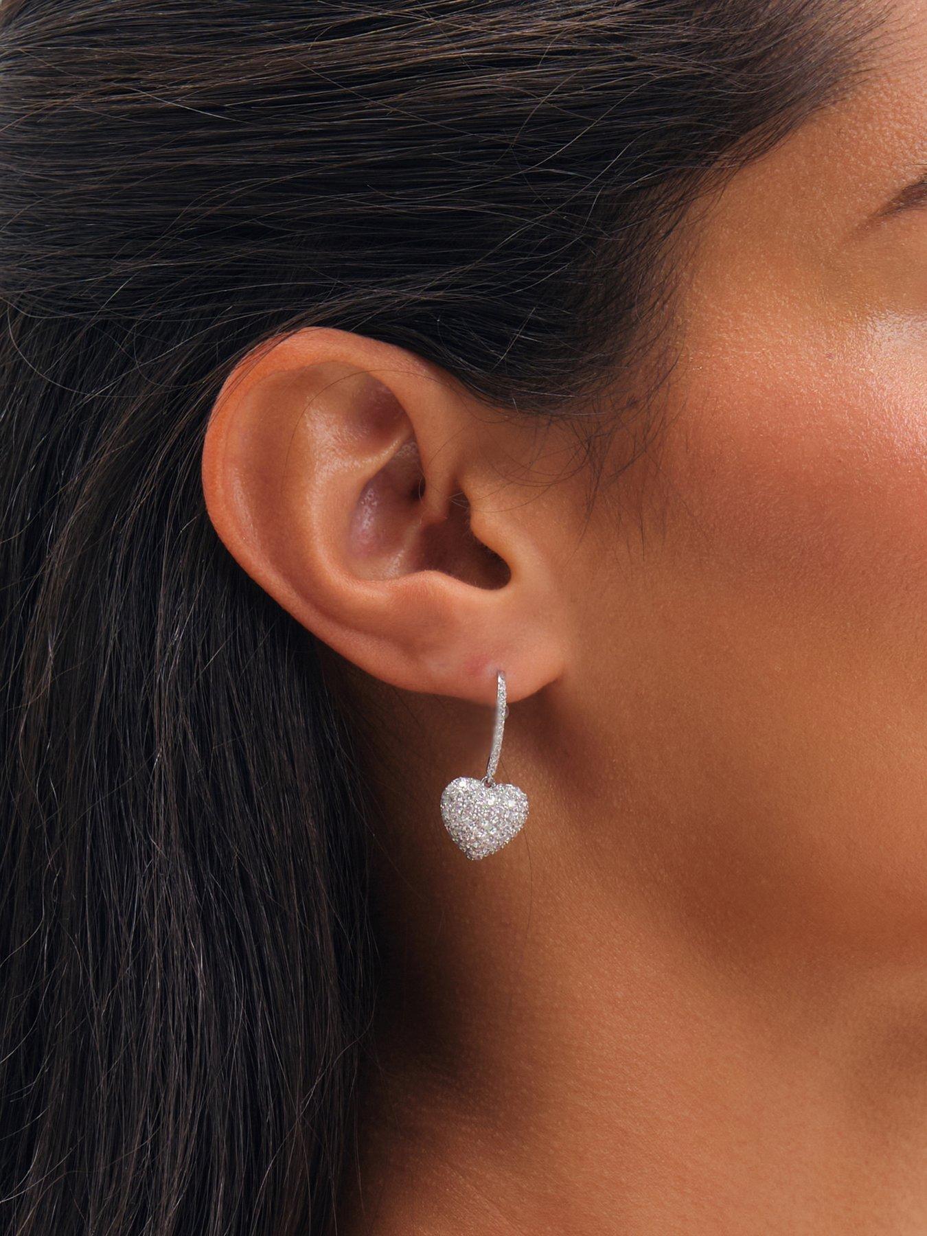 Image 2 of 3 of Jon Richard Rhodium Plated Pave Heart Drop Earrings