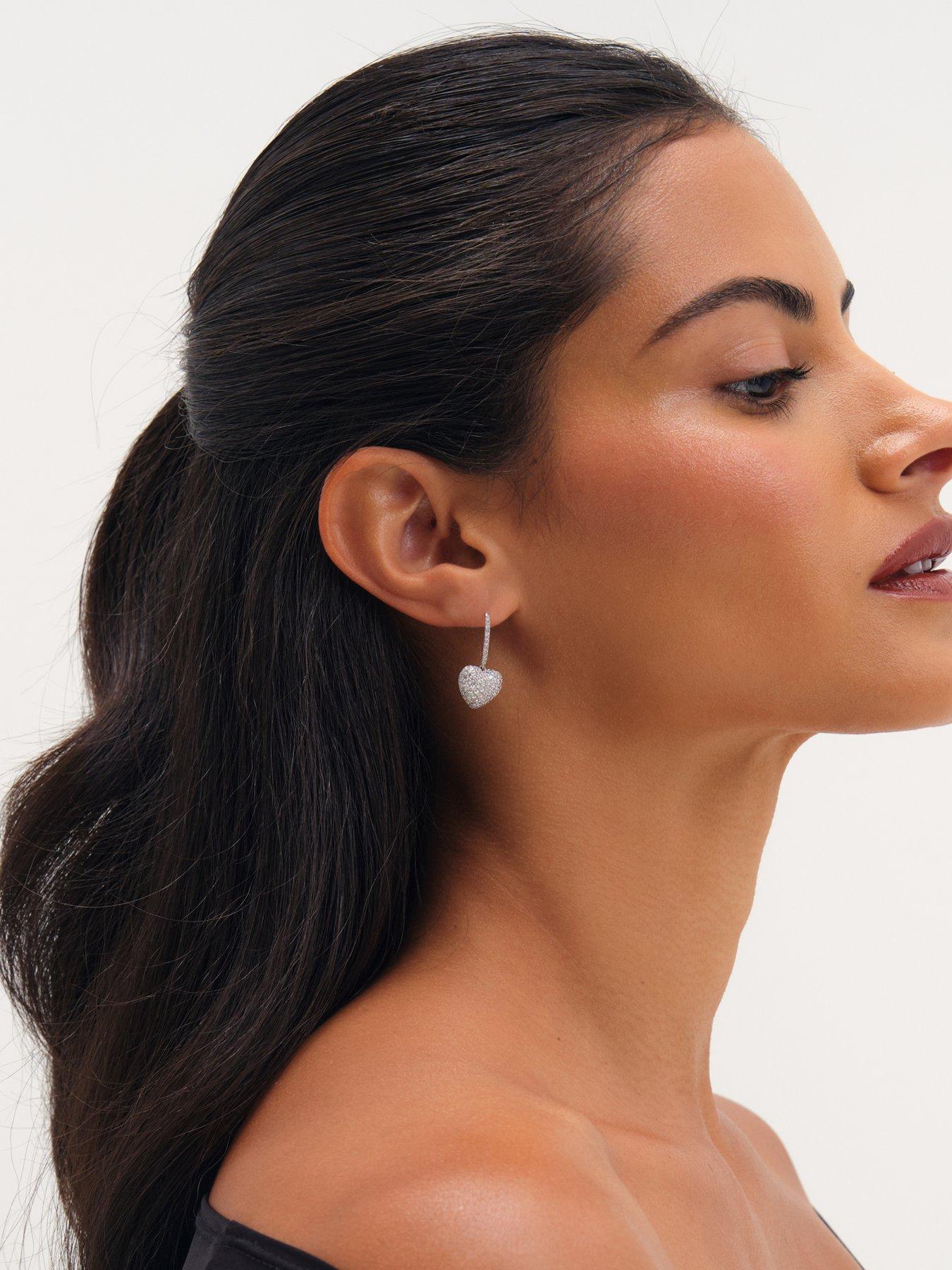 Image 3 of 3 of Jon Richard Rhodium Plated Pave Heart Drop Earrings
