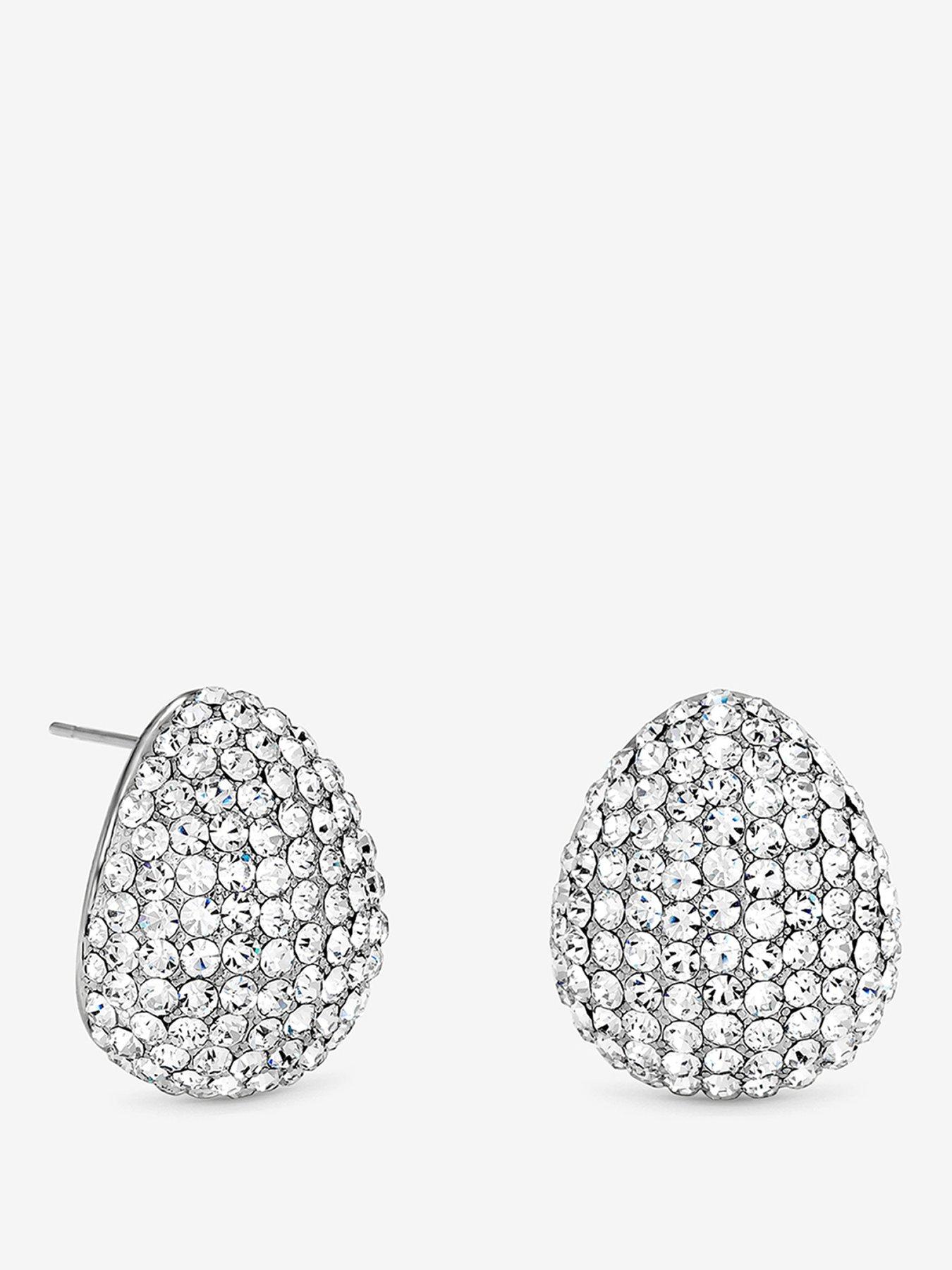 Jon Richard Rhodium Plated And Crystal Dome Earrings