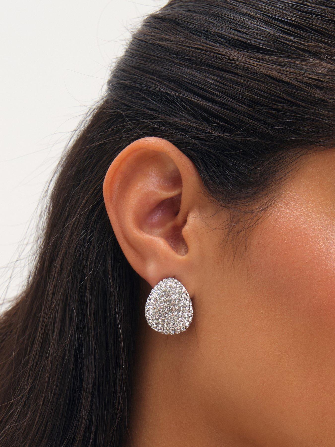Image 2 of 2 of Jon Richard Rhodium Plated And Crystal Dome Earrings
